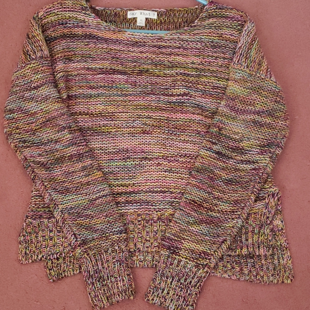 Light rainbow multi colored knitted sweater XL